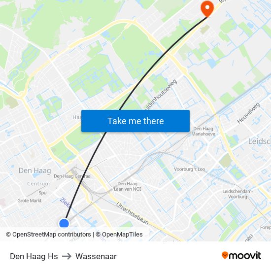 Den Haag Hs to Wassenaar map