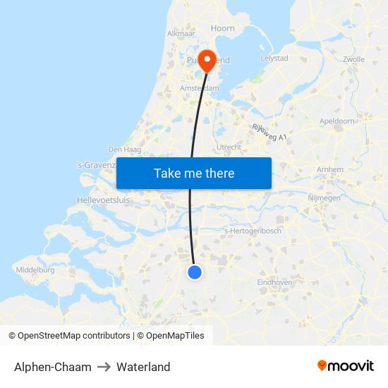 Alphen-Chaam to Waterland map