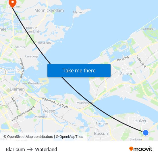 Blaricum to Waterland map