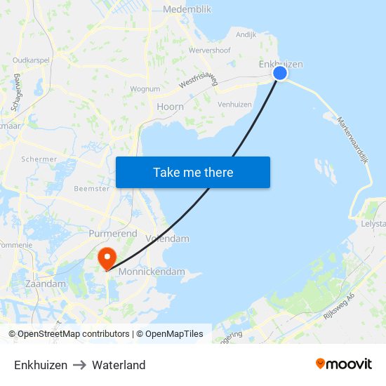 Enkhuizen to Waterland map