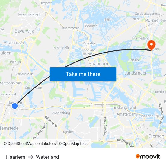 Haarlem to Waterland map