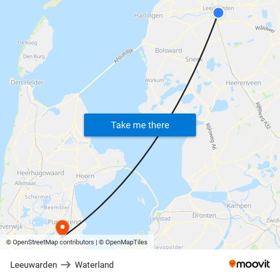 Leeuwarden to Waterland map