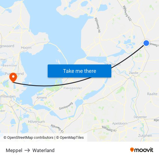 Meppel to Waterland map