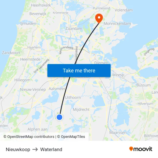 Nieuwkoop to Waterland map