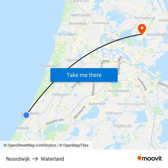 Noordwijk to Waterland map