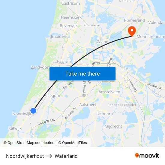 Noordwijkerhout to Waterland map