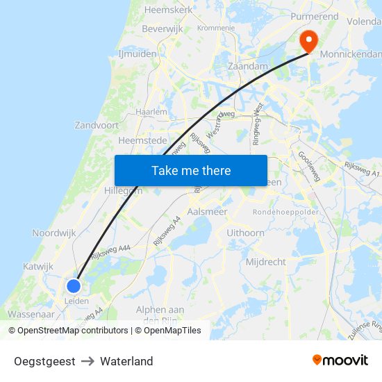 Oegstgeest to Waterland map