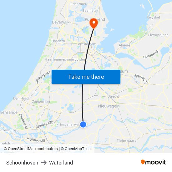 Schoonhoven to Waterland map