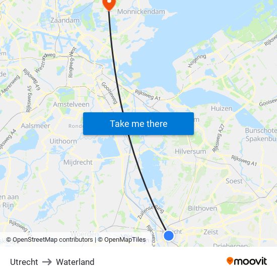 Utrecht to Waterland map