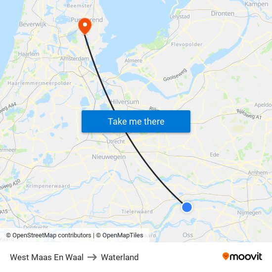 West Maas En Waal to Waterland map