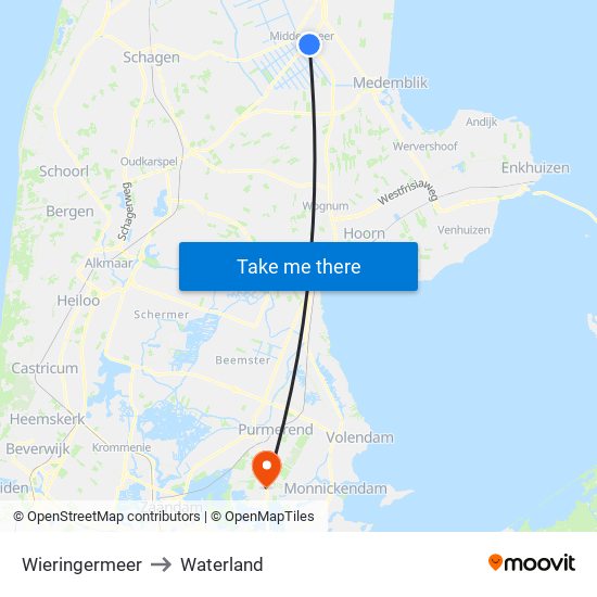 Wieringermeer to Waterland map