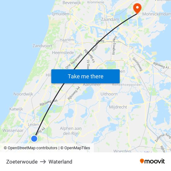 Zoeterwoude to Waterland map