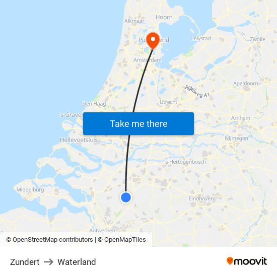 Zundert to Waterland map