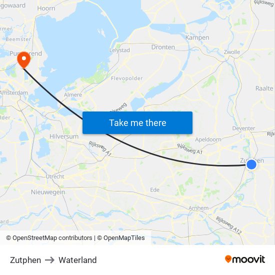 Zutphen to Waterland map