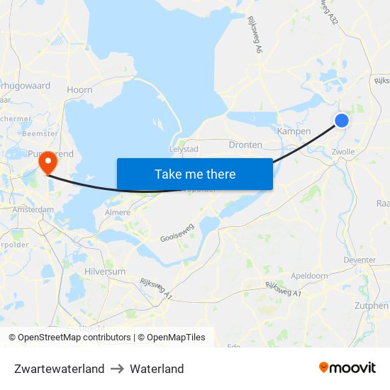 Zwartewaterland to Waterland map