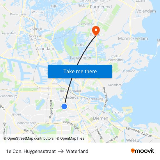 1e Con. Huygensstraat to Waterland map