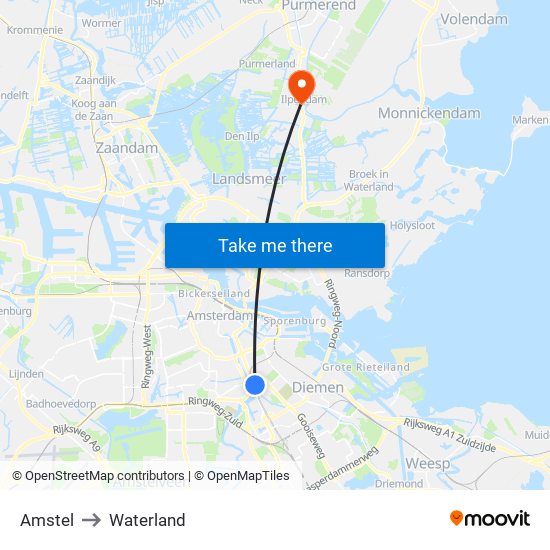 Amstel to Waterland map