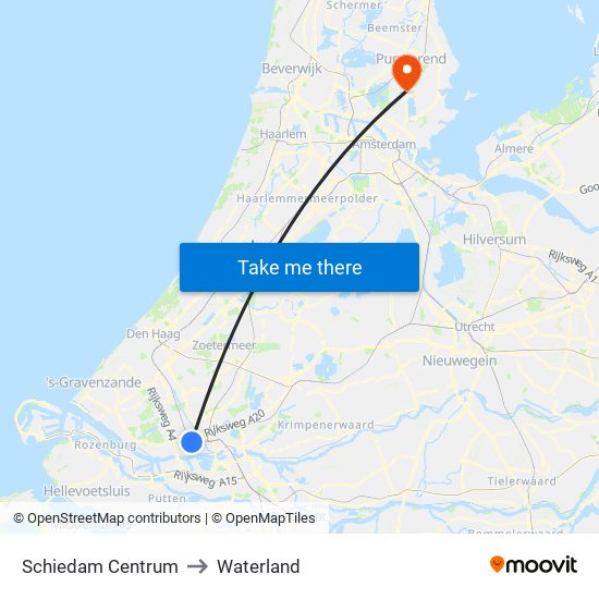 Schiedam Centrum to Waterland map