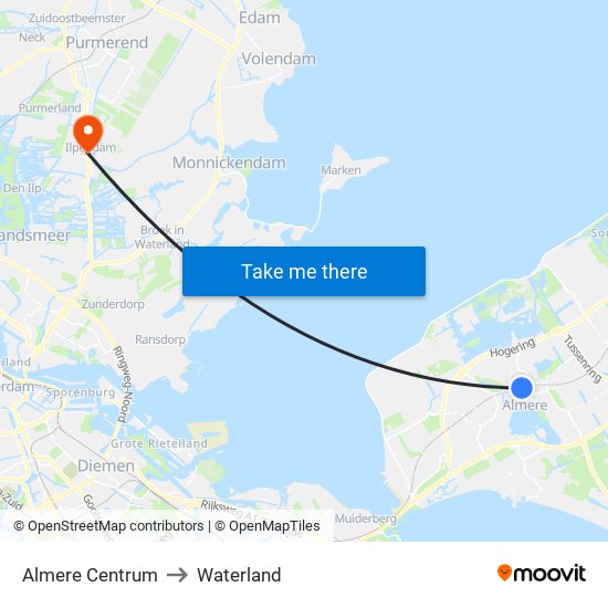 Almere Centrum to Waterland map