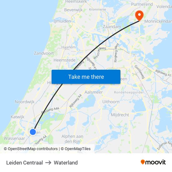 Leiden Centraal to Waterland map