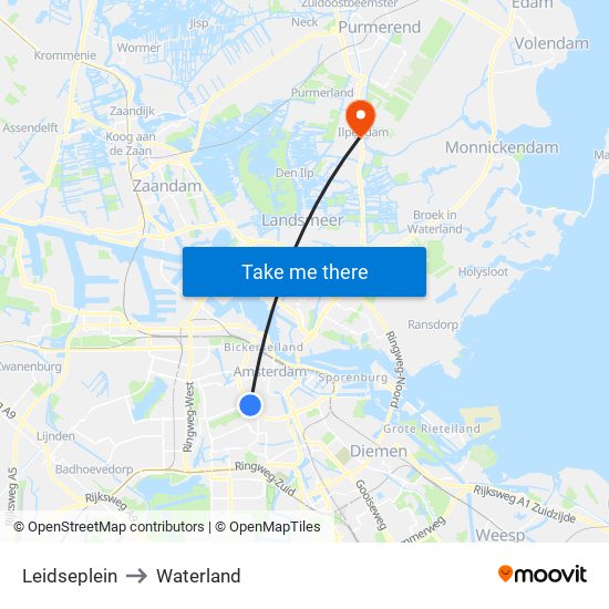 Leidseplein to Waterland map