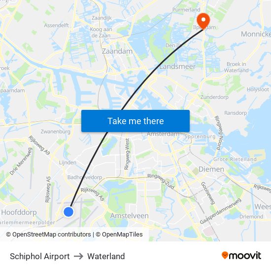 Schiphol Airport to Waterland map