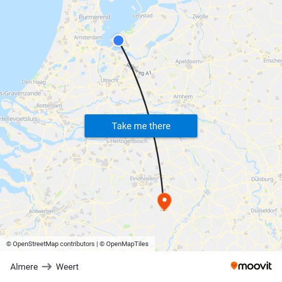 Almere to Weert map