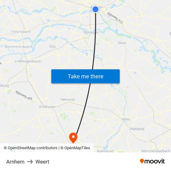 Arnhem to Weert map