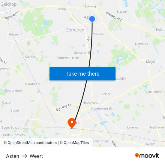 Asten to Weert map
