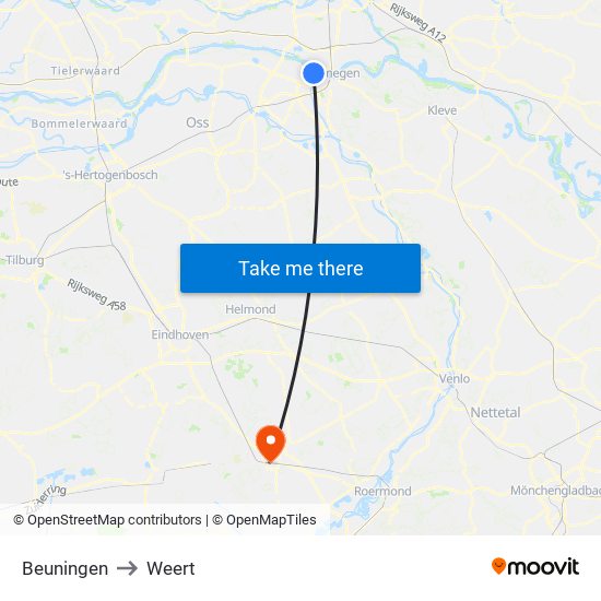 Beuningen to Weert map