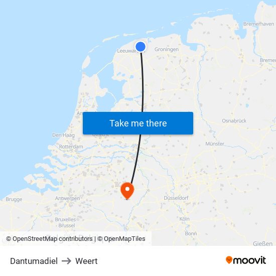 Dantumadiel to Weert map