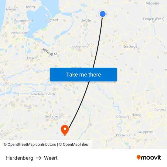 Hardenberg to Weert map