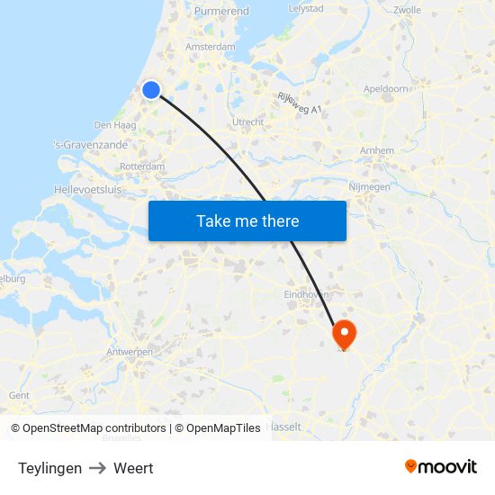 Teylingen to Weert map