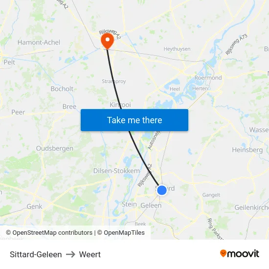 Sittard-Geleen to Weert map