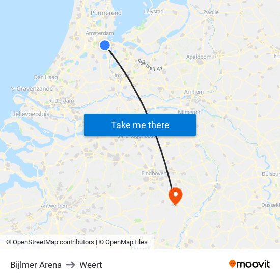 Bijlmer Arena to Weert map