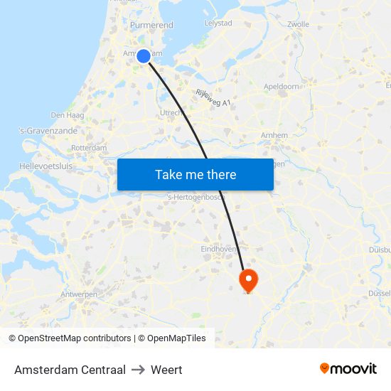 Amsterdam Centraal to Weert map
