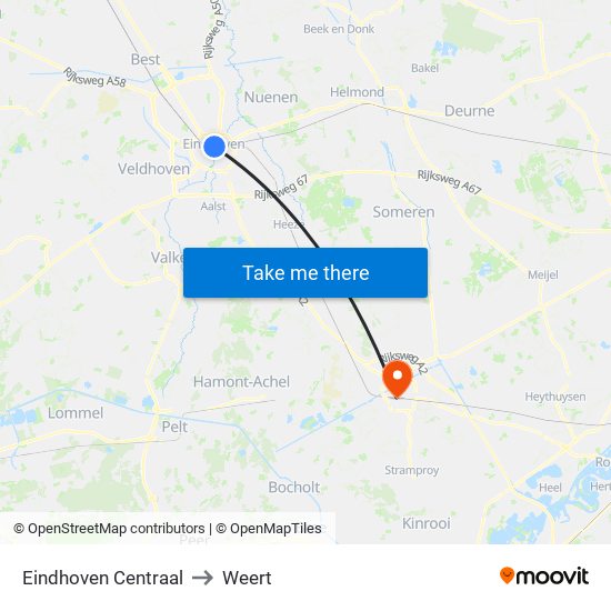 Eindhoven Centraal to Weert map