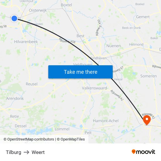 Tilburg to Weert map