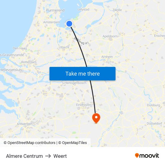 Almere Centrum to Weert map