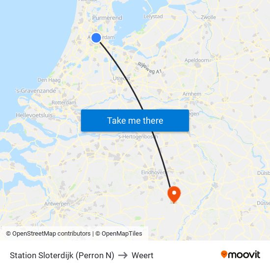 Station Sloterdijk (Perron N) to Weert map