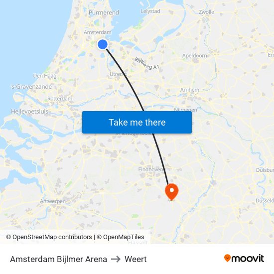 Amsterdam Bijlmer Arena to Weert map