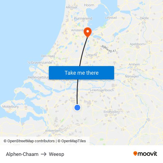 Alphen-Chaam to Weesp map