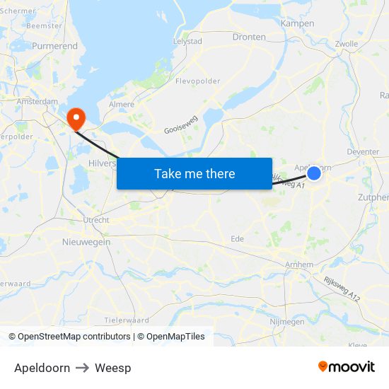 Apeldoorn to Weesp map