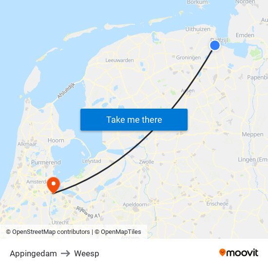 Appingedam to Weesp map