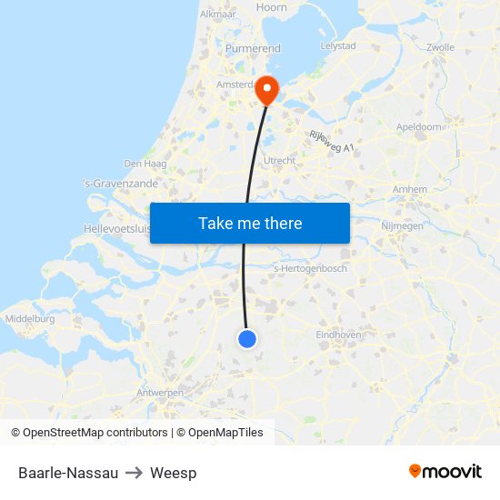Baarle-Nassau to Weesp map