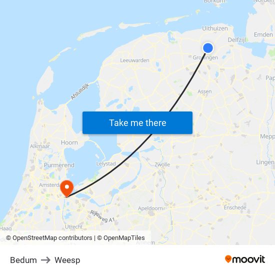 Bedum to Weesp map