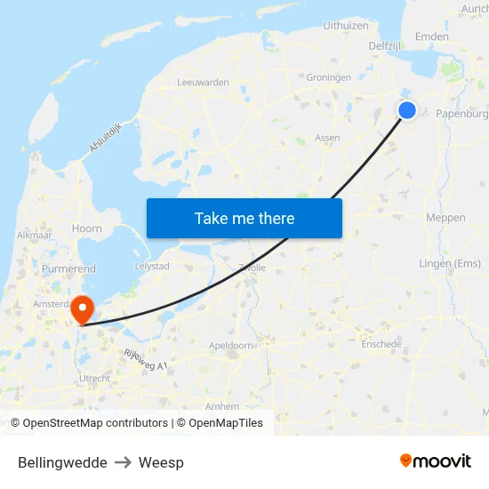 Bellingwedde to Weesp map