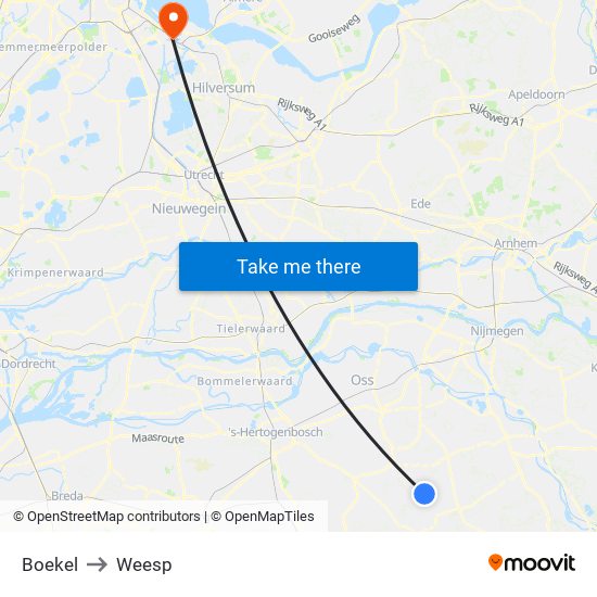 Boekel to Weesp map