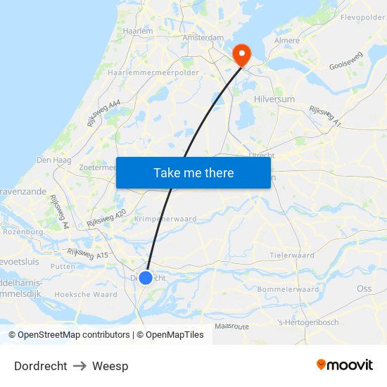 Dordrecht to Weesp map