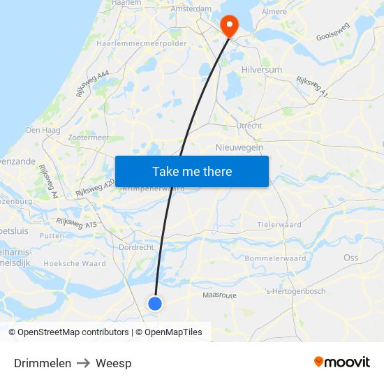 Drimmelen to Weesp map